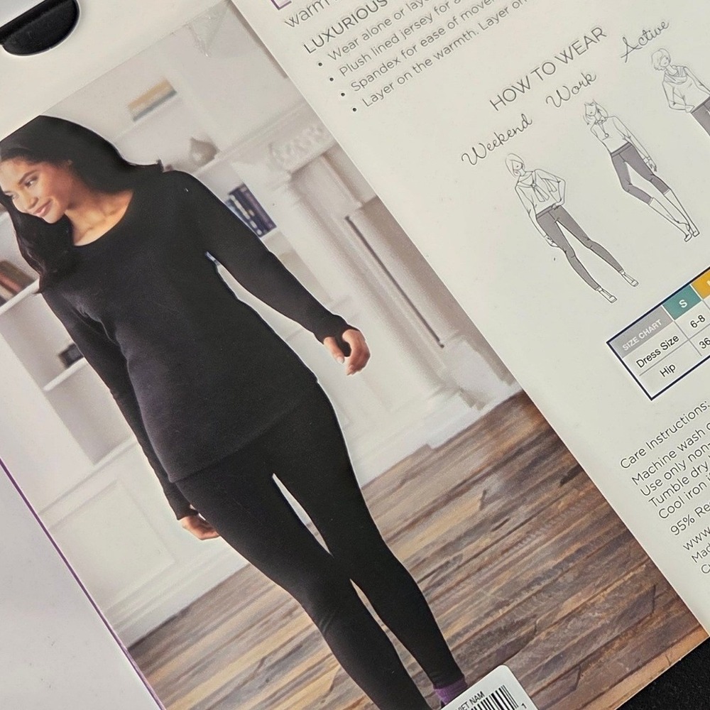 Cuddl Duds Warm Essentials Luxe Lined Jersey Leggings Black Small Thermal Layer - Picture 2 of 2